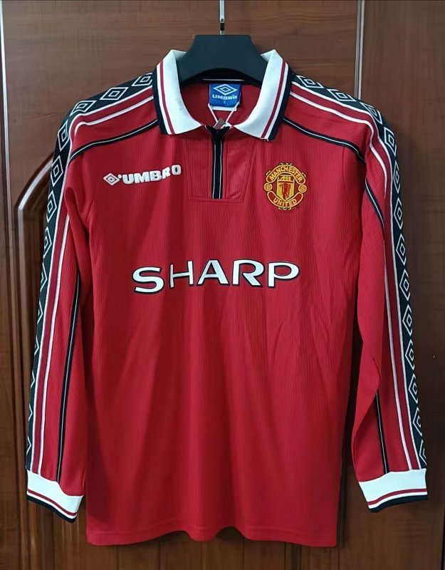 MU Home Long Sleeve Retro Soccer Jersey 1998