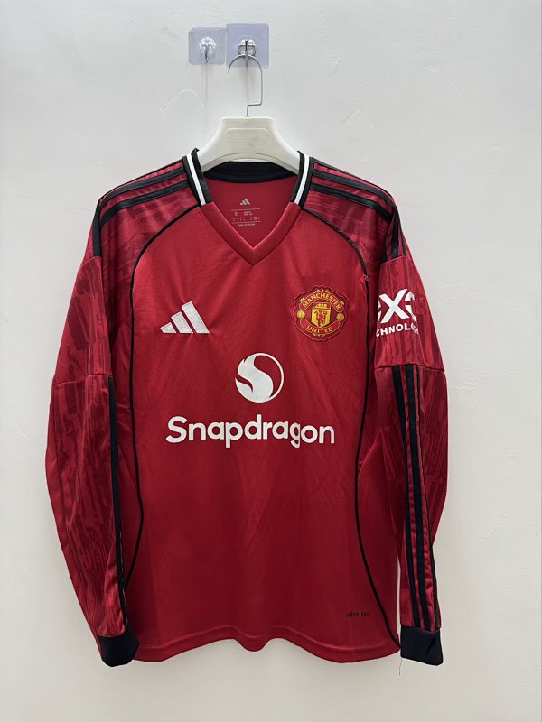 Man United Home Long Sleeve Soccer Jersey 2025 2026-509