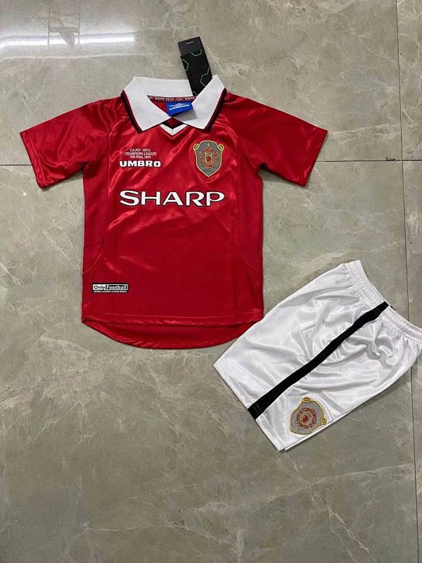 Kids Man United Retro Home Soccer Uniform 1999 2000