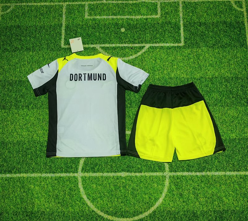 Kids BVB Away Soccer Uniform 25 26-abc