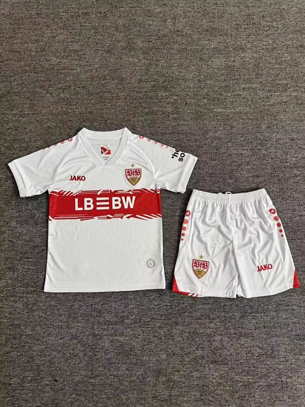 Kids Stuttgart Home Soccer Uniform 25 26-junyi