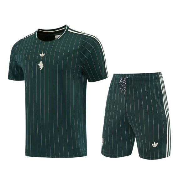 27 Juventus Navy Green Short Sleeve+Soccer Shorts