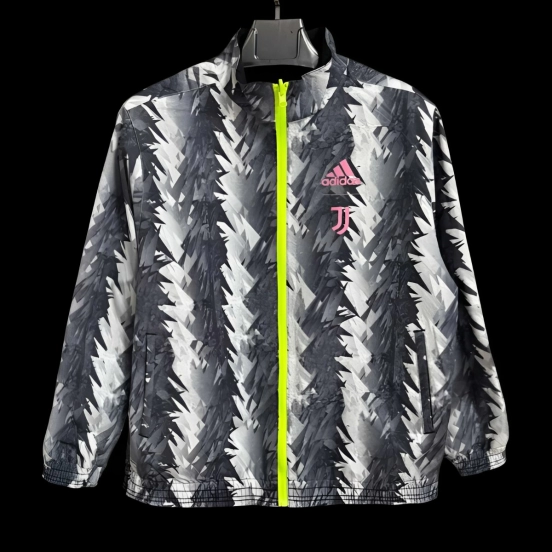 26 Juventus Grey with White Zigzag Pattern Full Zipper Windbreaker