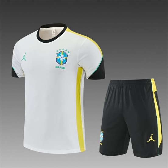 27 Brazil Away White Short Sleeve + Soccer Shorts