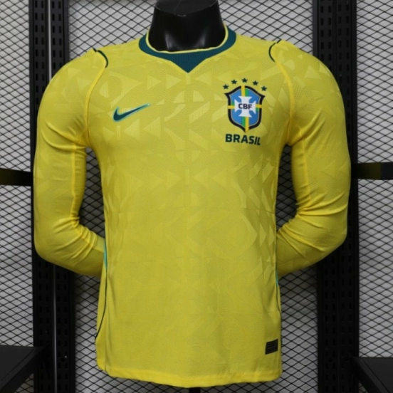 Player Version 2026 Brazil Yellow with Geometric Pattern Long Sleeve Jersey
