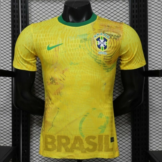 Player Version 2026 Brazil Yellow with Green Ink Splash Special Edition Jersey