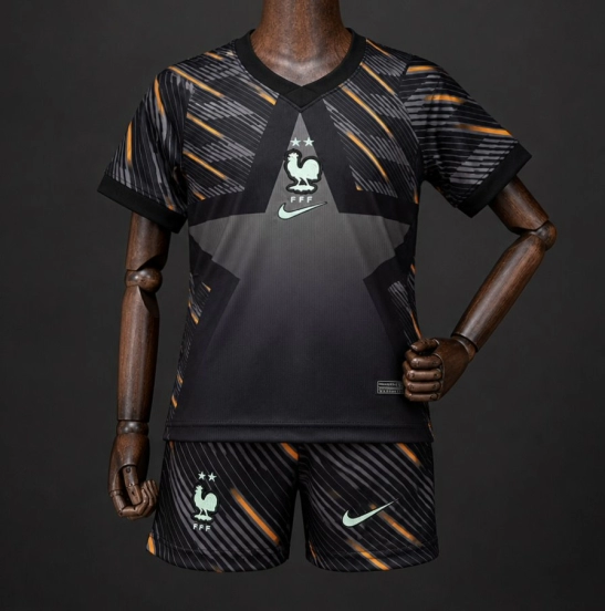 2026 Kids France Black with Orange Away Jersey