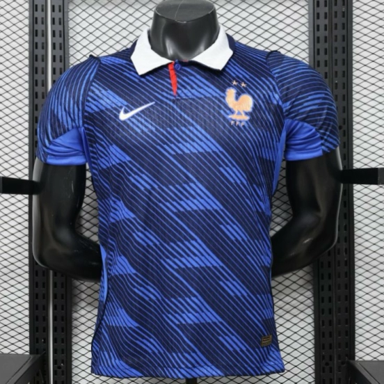 Player Version 2026 France Blue with Diagonal Brushstroke Stripe Polo Collar Jersey