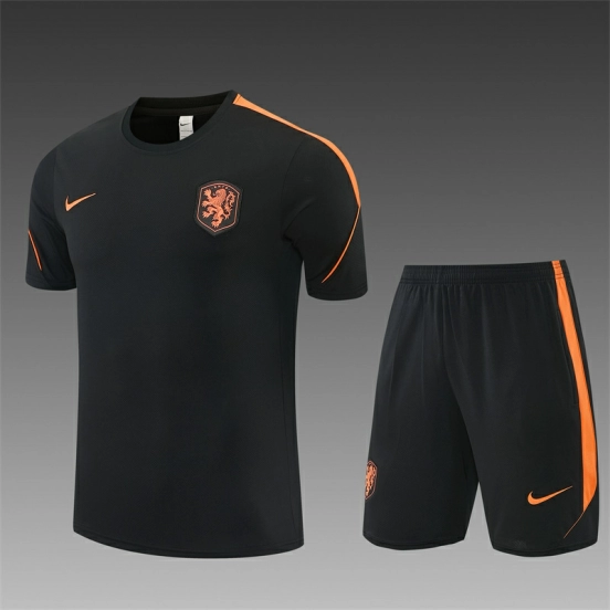2026 Netherlands Black & Orange Short Sleeve+Soccer Shorts