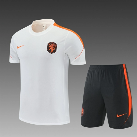 27 Netherlands White Short Sleeve + Soccer Shorts