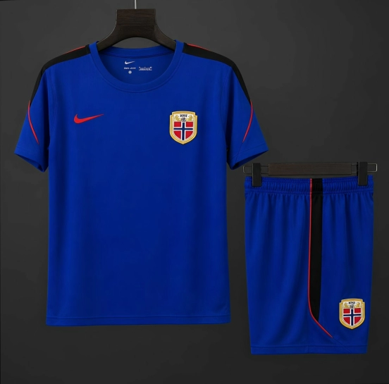 2026 Norway Away Training Blue-Red Jersey + Shorts Set