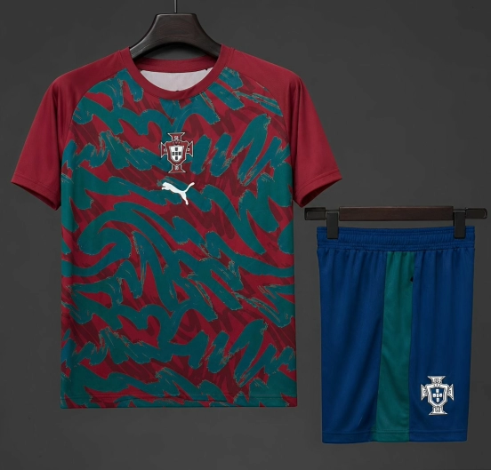 2026 Portugal Pre-Match Red-Green Training Jersey + Shorts Set