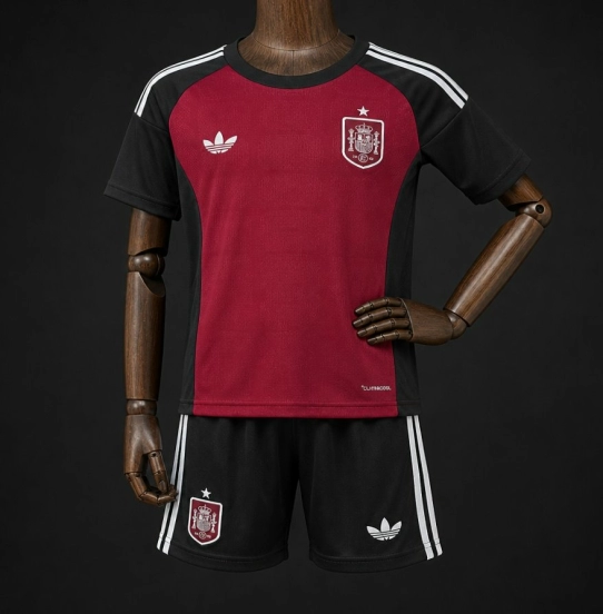2026 Kids Spain Wine-Black Goalkeeper Jersey