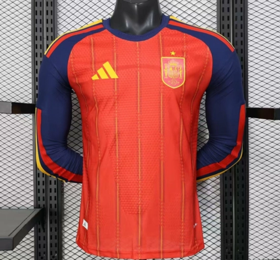 Player Version 2026 Spain Long Sleeve Red with Vertical Stripe Pattern Jersey