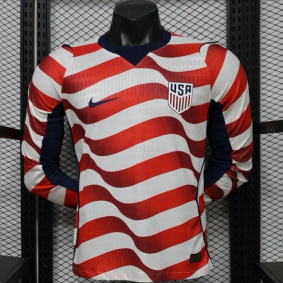 Player Version 2026 USA White & Red with Wave Stripe Long Sleeve Jersey